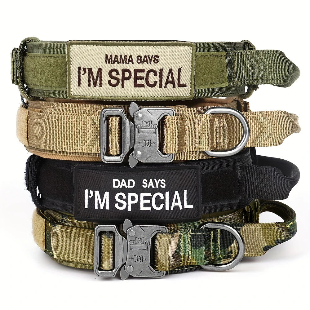 Heavy-Duty Tactical Dog Collar – Military-Grade Nylon Collar with Handle, Patch Panel & Secure Buckle for Outdoor Training, Walking – Fits Medium & Large Dogs