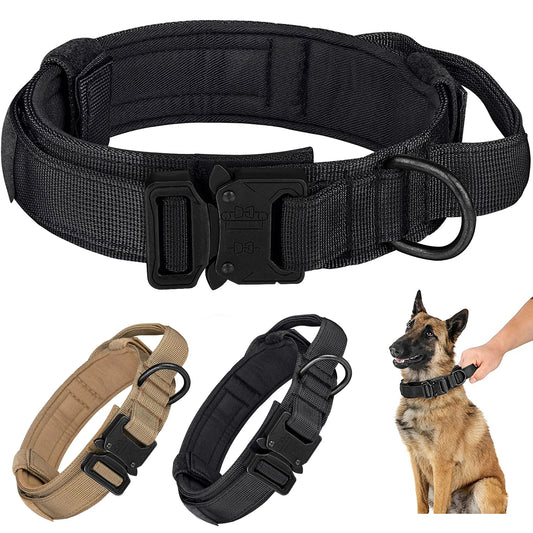 Tactical Grip Dog Collar – Heavy-Duty Nylon Military Collar with Control Handle & Secure Metal Buckle for Medium & Large Dogs