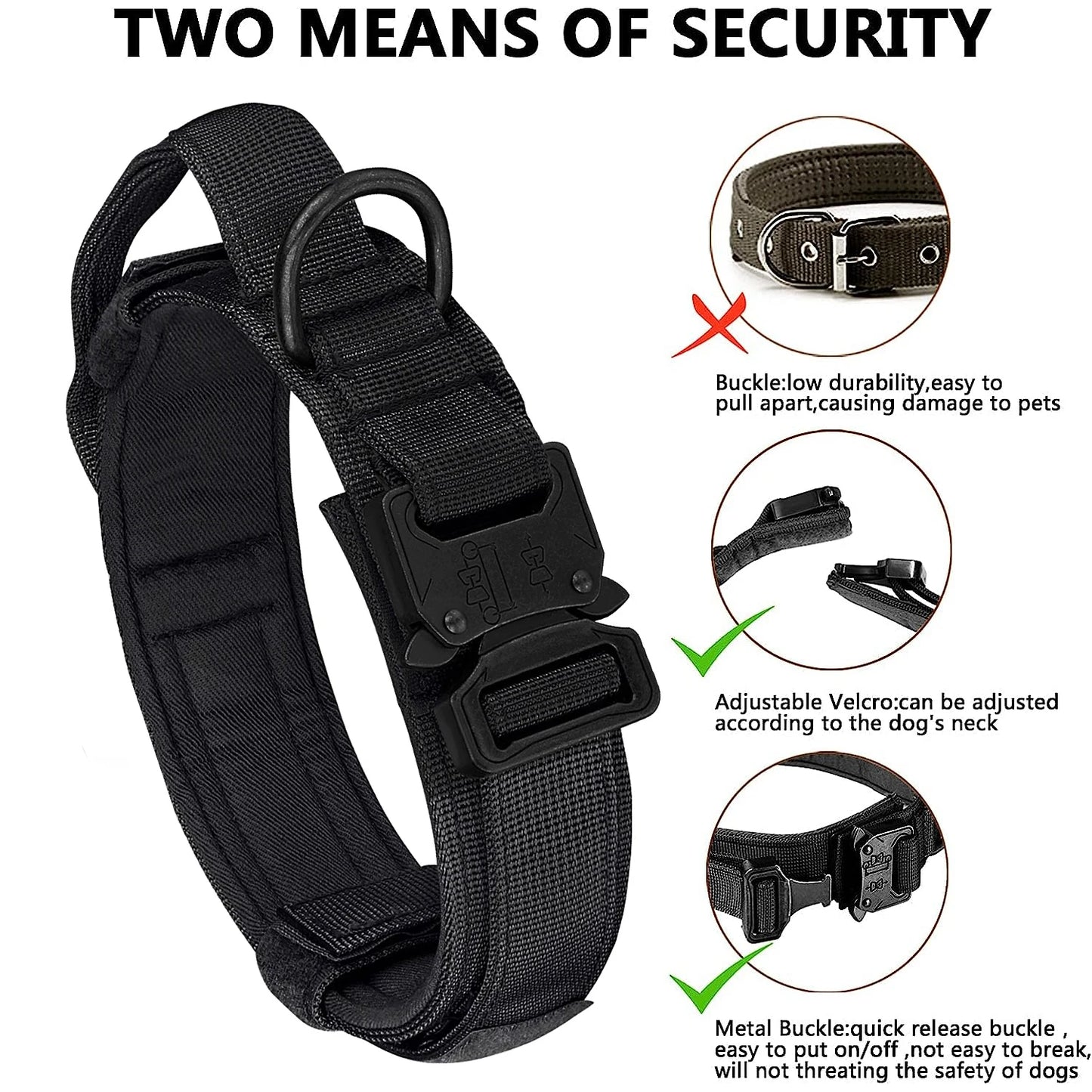 Tactical Grip Dog Collar – Heavy-Duty Nylon Military Collar with Control Handle & Secure Metal Buckle for Medium & Large Dogs