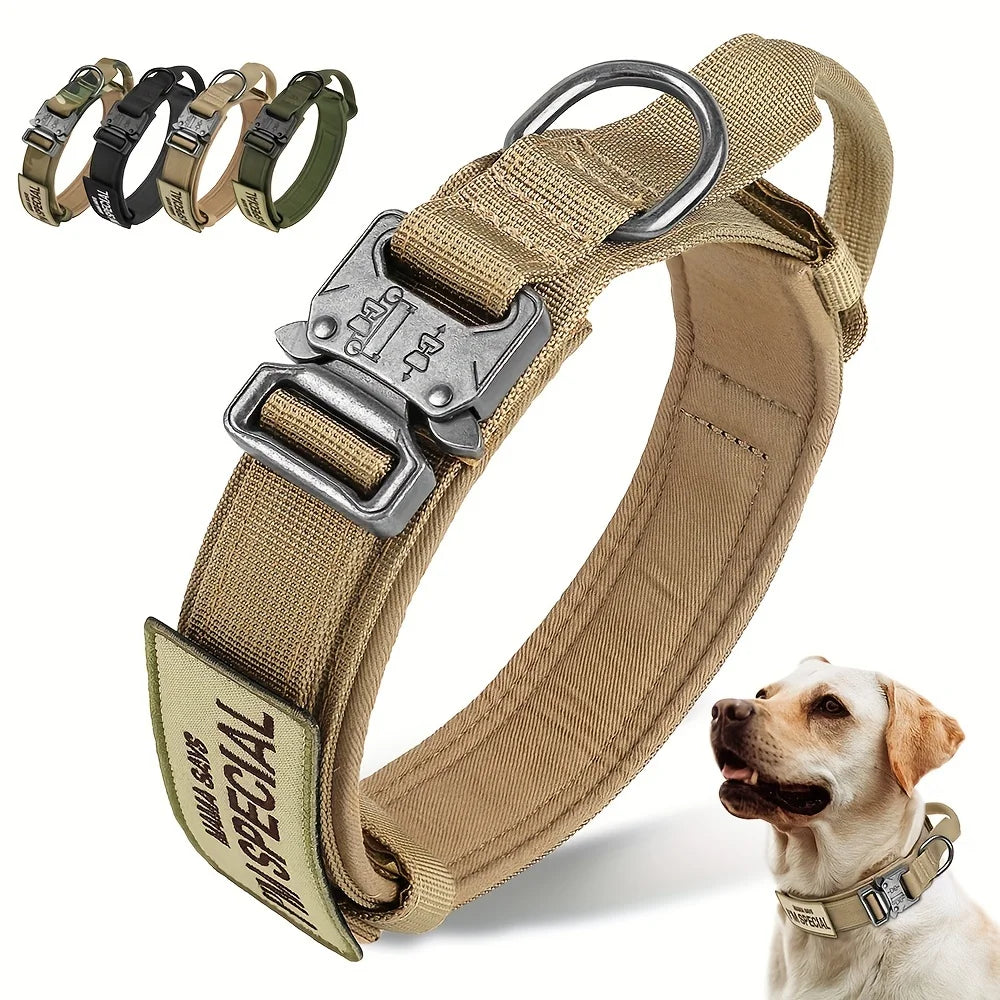 Heavy-Duty Tactical Dog Collar – Military-Grade Nylon Collar with Handle, Patch Panel & Secure Buckle for Outdoor Training, Walking – Fits Medium & Large Dogs