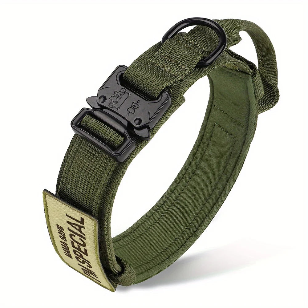 Heavy-Duty Tactical Dog Collar – Military-Grade Nylon Collar with Handle, Patch Panel & Secure Buckle for Outdoor Training, Walking – Fits Medium & Large Dogs