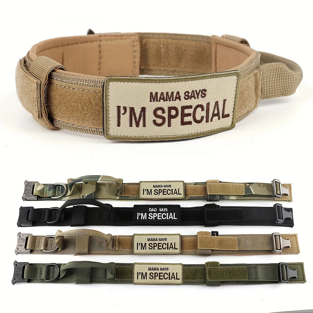 Heavy-Duty Tactical Dog Collar – Military-Grade Nylon Collar with Handle, Patch Panel & Secure Buckle for Outdoor Training, Walking – Fits Medium & Large Dogs