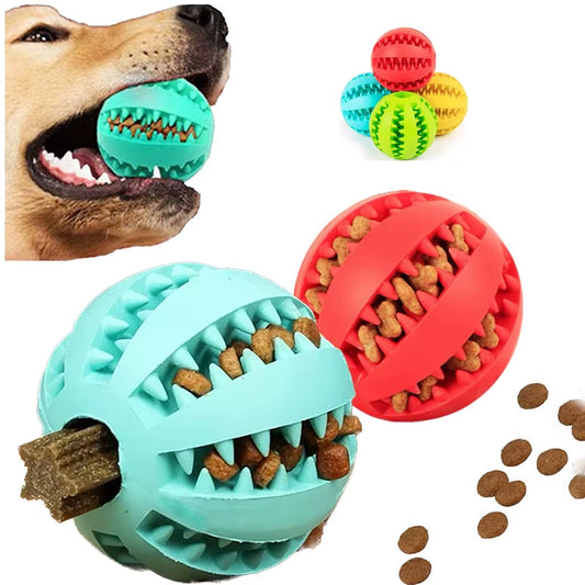 Interactive Rubber Chew Ball – Durable Puppy & Cat Toy with Tooth Cleaning Bumps, Treat Dispenser, and Food Feeder – Fun Silicone Ball for Pets